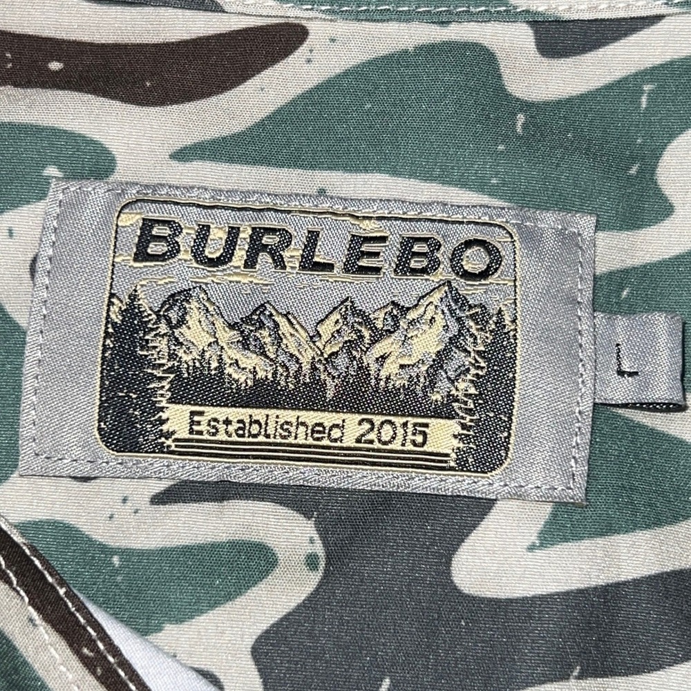 Burlebo Camo Button Down Shirt Mens L Green Brown Outdoor Short Sleeve Hunter
